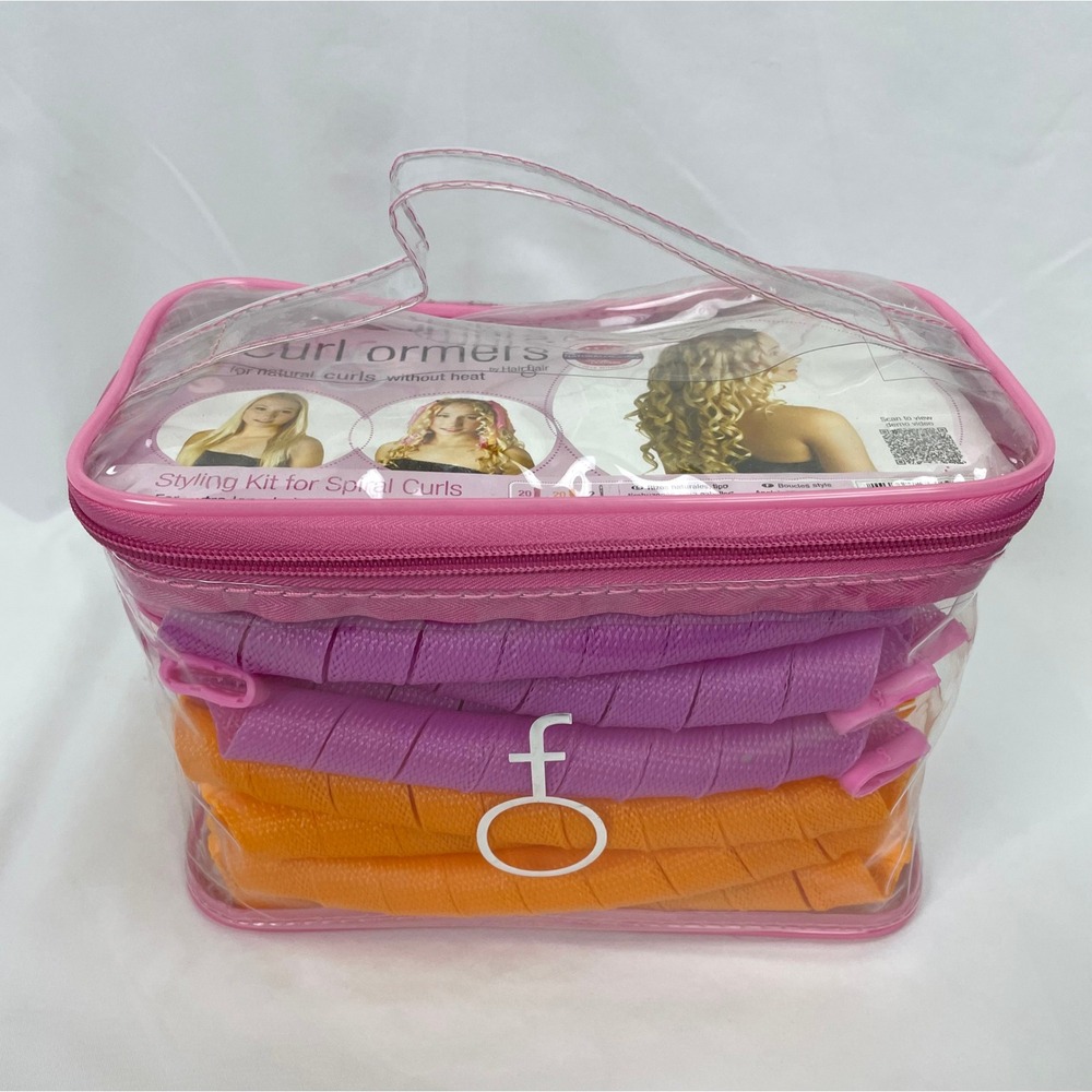 Curlformers Heatless Hair Curlers Pink Orange Complete 40‎ Set Spiral Curls